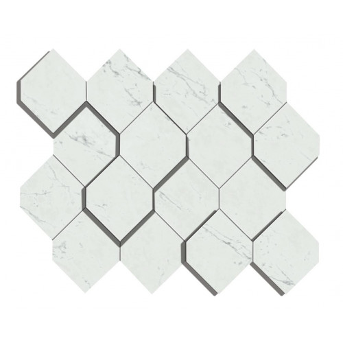 Керамогранит Неглазурованный Marvel Stone Carrara Pure Mosaico Esagono 28,2x35,3 3D