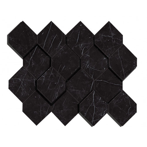 Керамогранит Неглазурованный Marvel Stone Nero Marquina Mosaico Esagono 28,2x35,3 3D